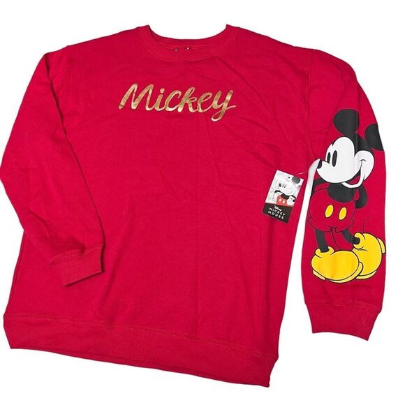 Disney Tops - Disney Sweatshirt‎ WMNS XL Red Mickey Mouse Gold Vacation Parks Ears Family Cozy
